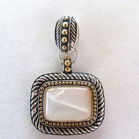 Silver & gold tone rectangular slide enhancer pendant with mother of pearl inset - Picture 3 of 5